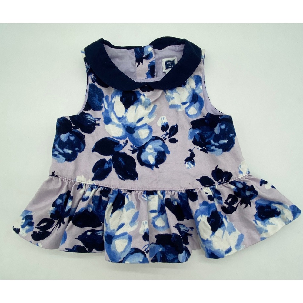 Janie and Jack Baby Girl Purple Blue Floral Peplum Top Peter Pan Collar 3-6M